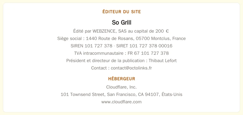 Coordonnées légales de l’éditeur et de l’hébergeur du site